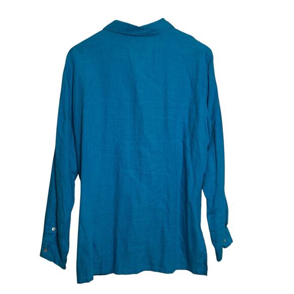Chico's Size 2 (12-14) Turquoise 100% Linen Button Up Blouse Lino For - Picture 4 of 7